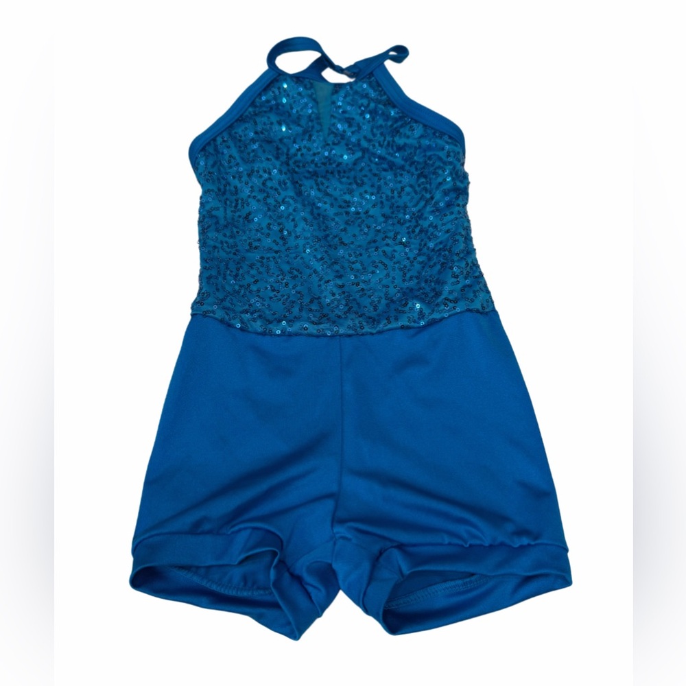 Weissman dance costume girl featuring a sequined halter top blue size‎ SC